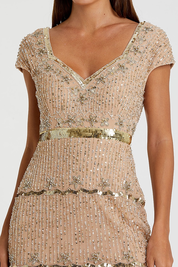 Nude Mesh Hand Embellished Engagement Gown by Mac Duggal at Pernia's Pop Up Shop