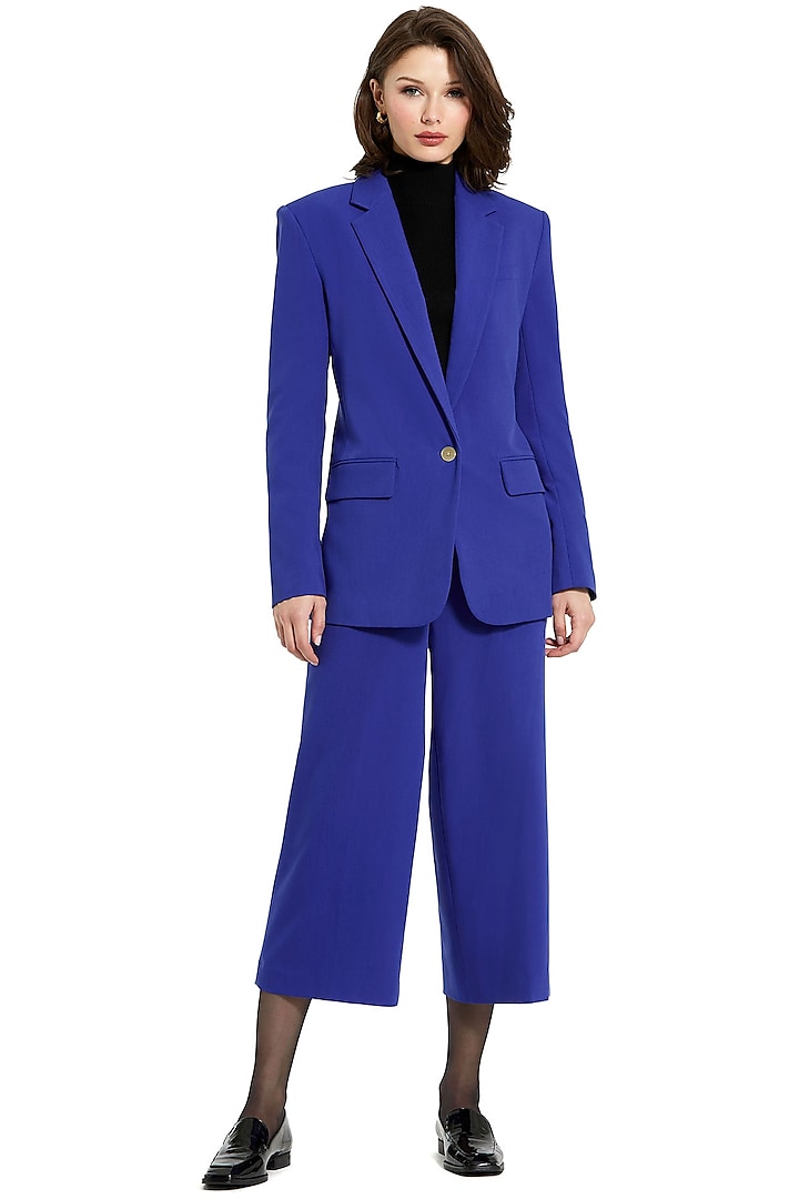 Blue Crepe Blazer Jacket by Mac Duggal at Pernia's Pop Up Shop