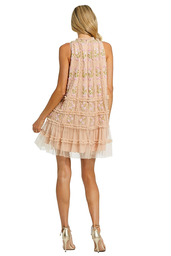 Nude Mesh Mini Ruffled Cocktail Dress by Mac Duggal at Pernia's Pop Up Shop