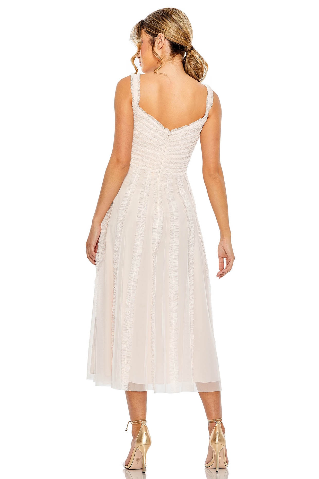 Oyster White Tulle Midi Dress by Mac Duggal at Pernia's Pop
