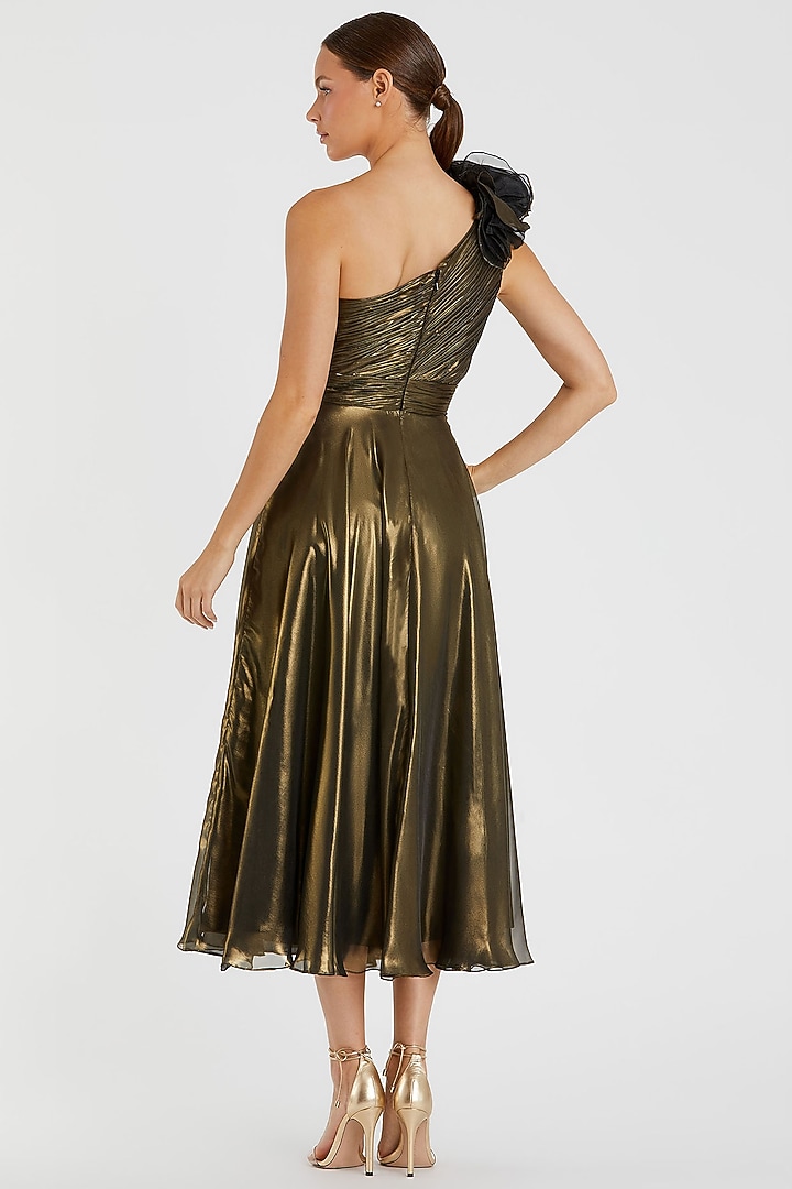 Antique Gold Organza One-Shoulder Midi Cocktail Dress by Mac Duggal at Pernia's Pop Up Shop
