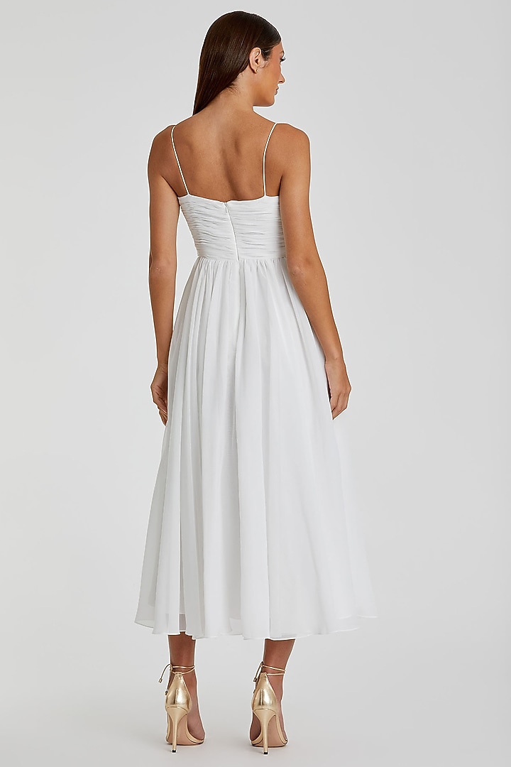 White Chiffon A-Line Midi Vacation Dress by Mac Duggal at Pernia's Pop Up Shop