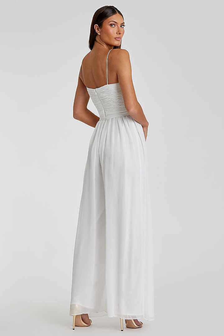 White Chiffon Flowy Jumpsuit by Mac Duggal at Pernia's Pop Up Shop