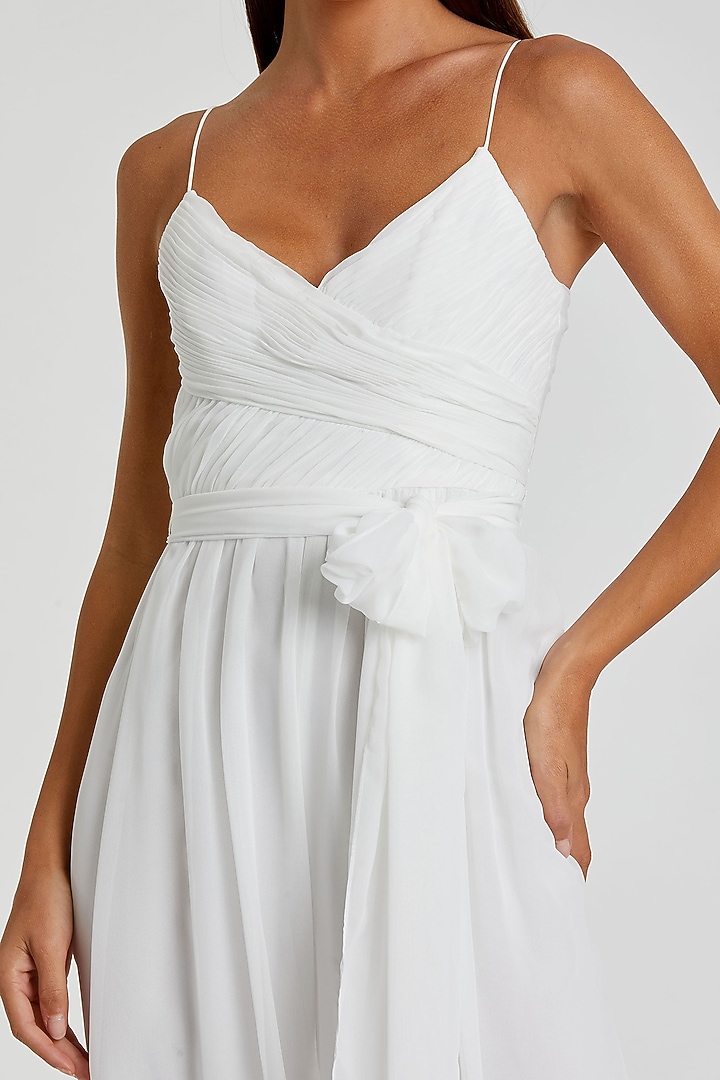White Chiffon Flowy Jumpsuit by Mac Duggal at Pernia's Pop Up Shop