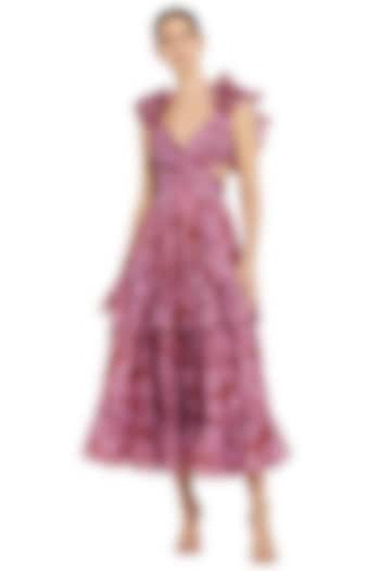 Red Chiffon Floral Printed Midi Cocktail Dress by Mac Duggal at Pernia's Pop Up Shop