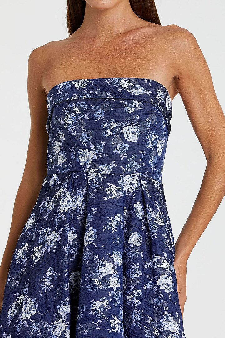 Blue Brocade Floral Printed Midi Strapless Dress by Mac Duggal at Pernia's  Pop Up Shop 2026