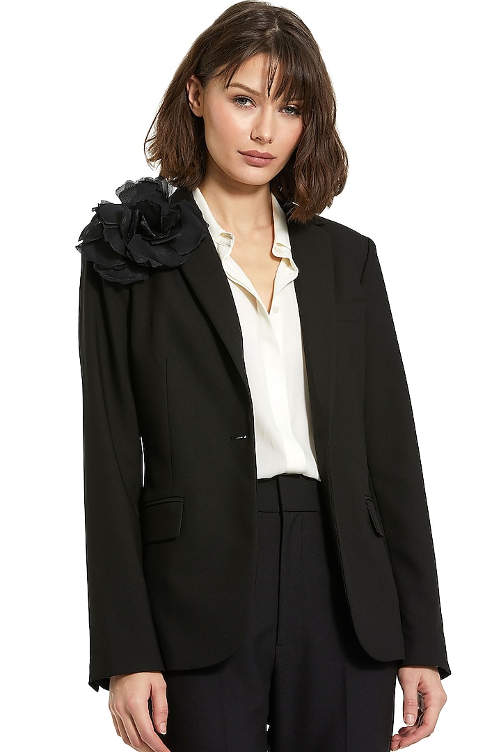 Black Crepe Blazer Jacket by Mac Duggal at Pernia's Pop Up Shop