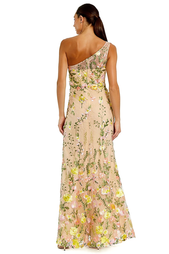 Yellow Lace Floral Embroidered One-Shoulder Engagement Gown by Mac Duggal at Pernia's Pop Up Shop
