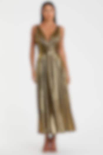 Antique Gold Metallic Jersey Party Wear Dress by Mac Duggal at Pernia's Pop Up Shop