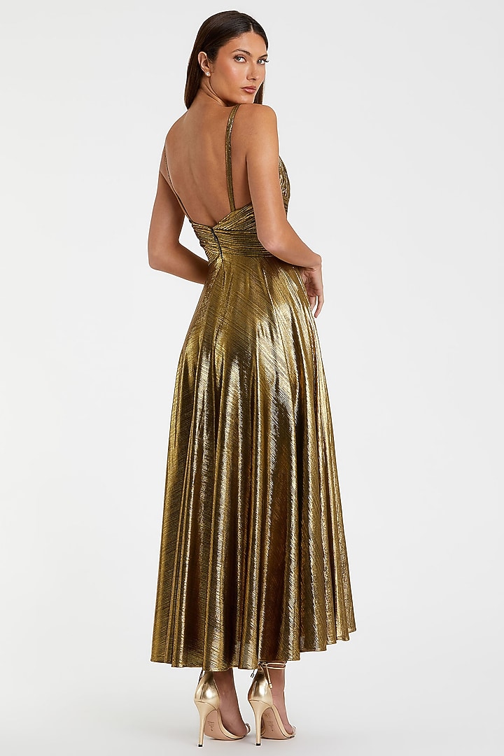Antique Gold Metallic Jersey Party Wear Dress by Mac Duggal at Pernia's Pop Up Shop