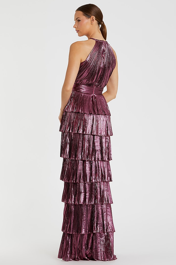 Rose Red Metallic Jersey Tiered Ruffled Engagement Gown by Mac Duggal at Pernia's Pop Up Shop