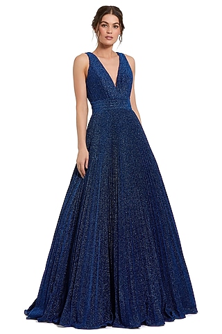 Royal Blue Shimmer Georgette Sleeveless Gown by Mac Duggal