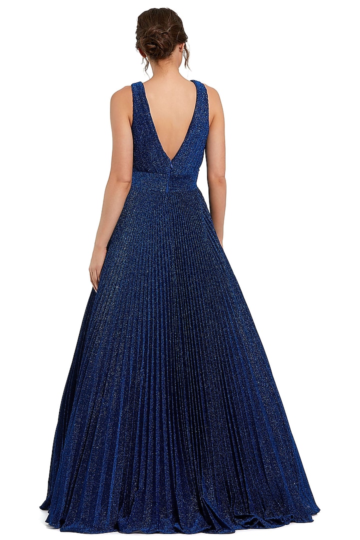 Royal Blue Shimmer Georgette Sleeveless Engagement Gown by Mac Duggal at Pernia's Pop Up Shop