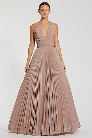 Rose Gold Shimmer Georgette Sleeveless Gown by Mac Duggal