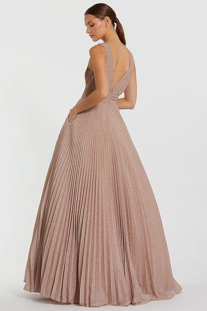 Rose Gold Shimmer Georgette Sleeveless Engagement Gown by Mac Duggal at Pernia's Pop Up Shop