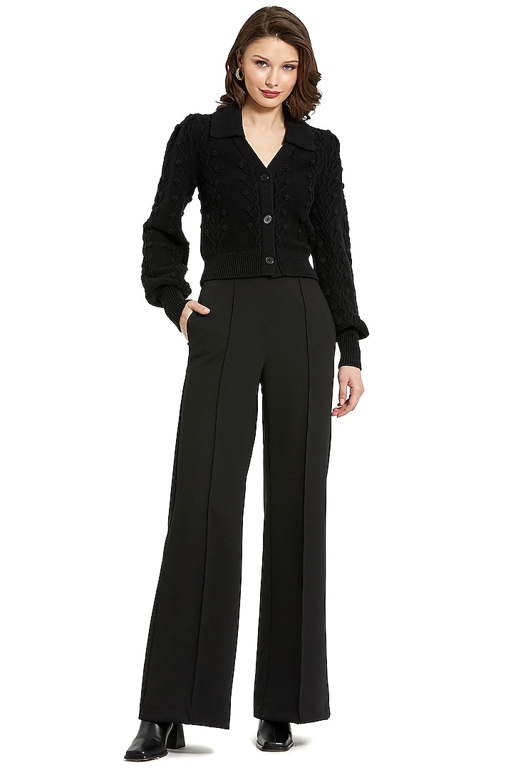 Black Crepe High-Waisted Wide-Leg Trousers by Mac Duggal at Pernia's Pop Up Shop