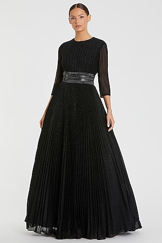 Black Mesh Embellished A-Line Gown by Mac Duggal