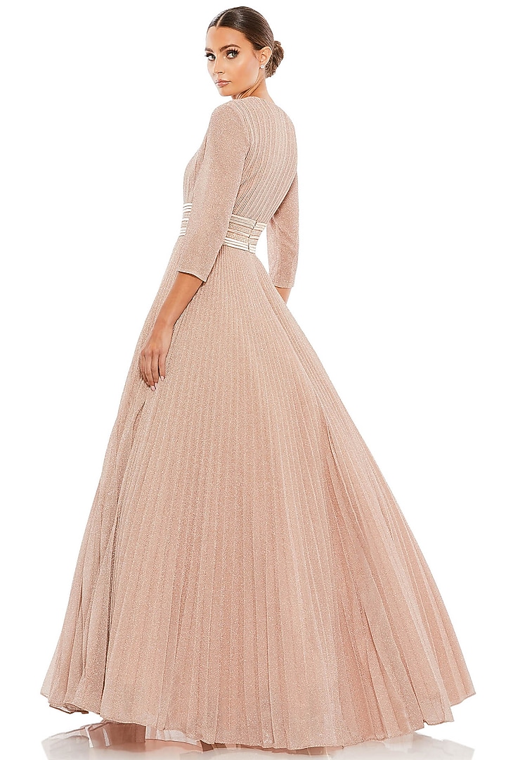 Rose Gold Mesh Embellished A-Line Engagement Gown by Mac Duggal at Pernia's Pop Up Shop