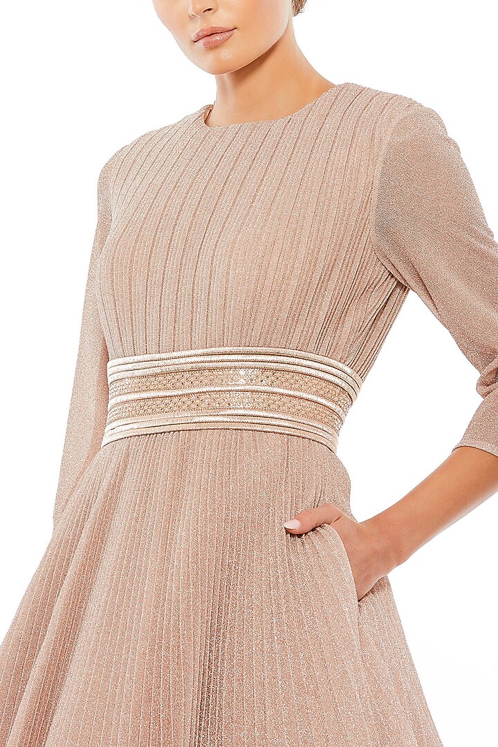 Rose Gold Mesh Embellished A-Line Engagement Gown by Mac Duggal at Pernia's Pop Up Shop
