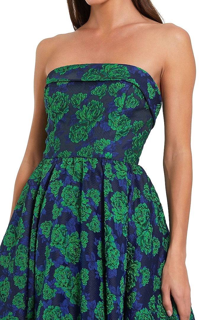 Emerald Green Brocade A-Line Strapless Midi Party Wear Dress by Mac Duggal  at Pernia's Pop Up Shop 2026