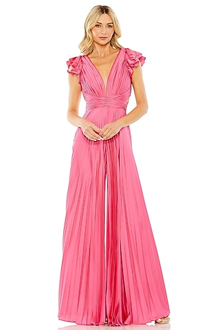 Candy Pink Charmeuse Heat Pleated Jumpsuit by Mac Duggal