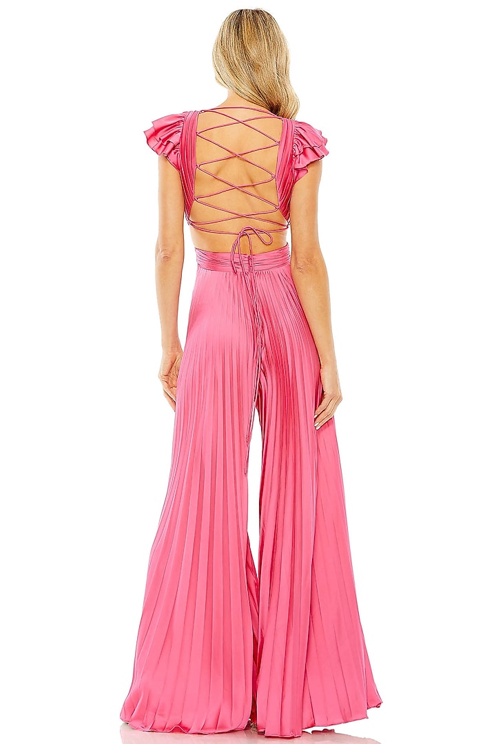 Candy Pink Charmeuse Heat Pleated Jumpsuit by Mac Duggal at Pernia's Pop Up Shop