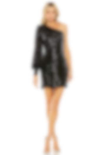 Black Sequins Fabric One-Shoulder Mini Vacation Dress by Mac Duggal at Pernia's Pop Up Shop