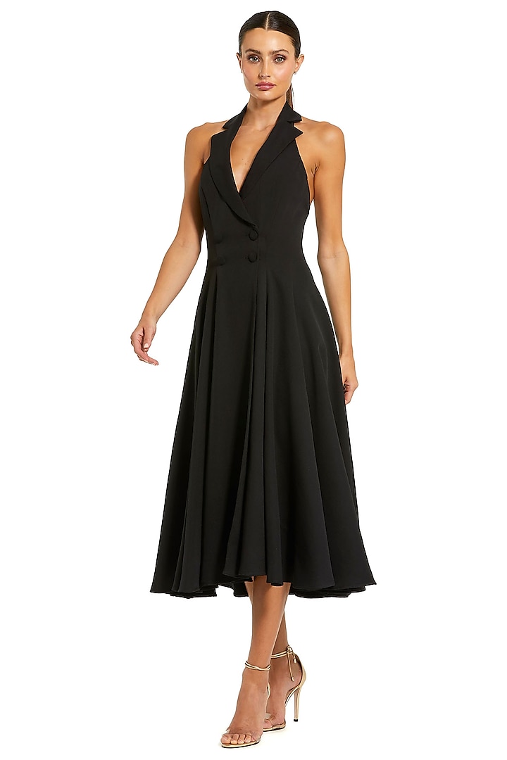 Black Crepe A-Line Midi Cocktail Dress by Mac Duggal at Pernia's Pop Up Shop