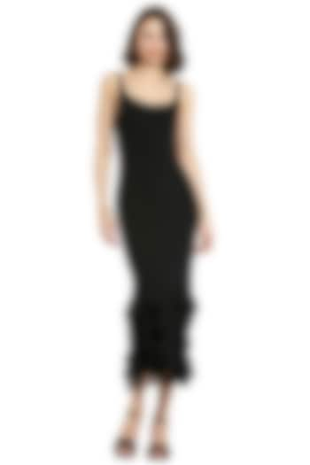 Black Polyester Ribbed Midi Dress by Mac Duggal at Pernia's Pop Up Shop