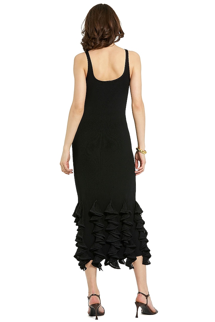 Black Polyester Ribbed Midi Party Wear Dress by Mac Duggal at Pernia's Pop Up Shop