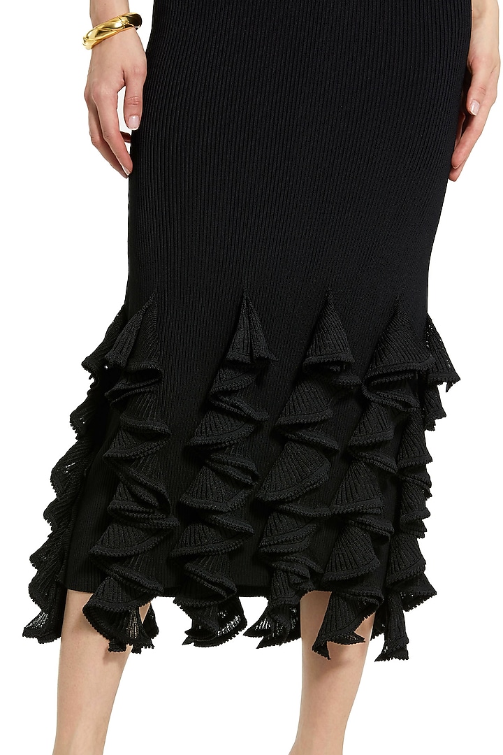 Black Polyester Ribbed Midi Party Wear Dress by Mac Duggal at Pernia's Pop Up Shop
