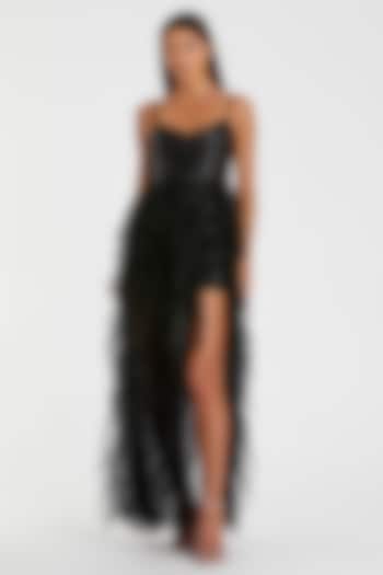 Black Sequins & Tulle Mini Dress by Mac Duggal at Pernia's Pop Up Shop