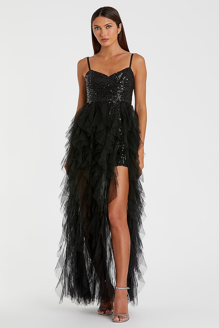 Black Sequins & Tulle Mini Dress by Mac Duggal at Pernia's Pop Up Shop