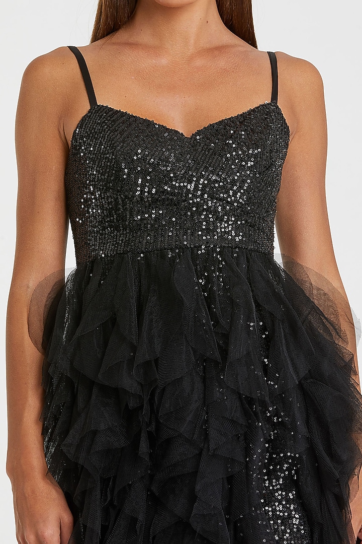 Black Sequins & Tulle Mini Party Wear Dress by Mac Duggal at Pernia's Pop Up Shop
