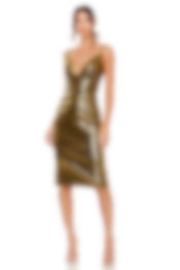 Antique Gold Metallic Jersey Midi Cocktail Dress by Mac Duggal at Pernia's Pop Up Shop