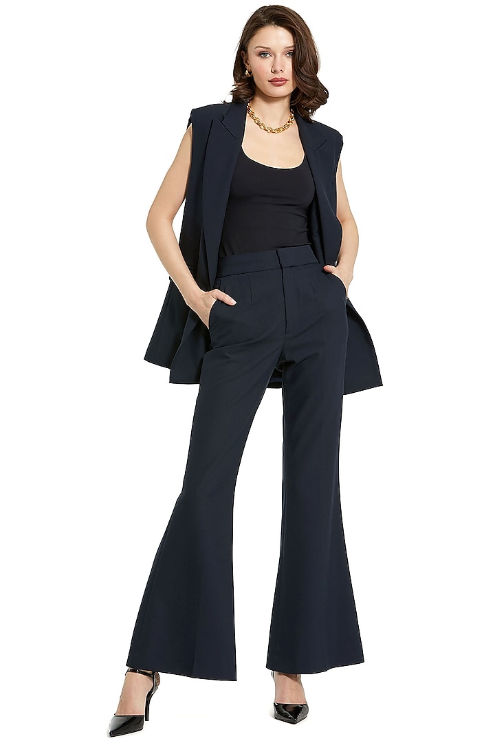 Black Polyester Flared Trousers by Mac Duggal at Pernia's Pop Up Shop