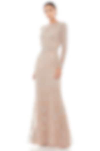 Mocha Brown Polyester Bead & Sequins Work Gown by Mac Duggal at Pernia's Pop Up Shop