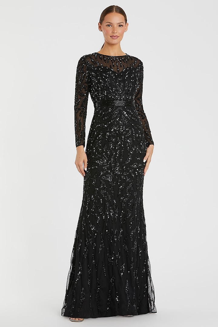 Black Polyester Bead & Sequins Work Engagement Gown by Mac Duggal at Pernia's Pop Up Shop