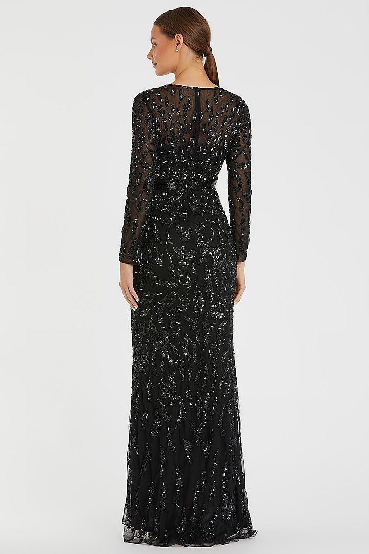 Black Polyester Bead & Sequins Work Engagement Gown by Mac Duggal at Pernia's Pop Up Shop