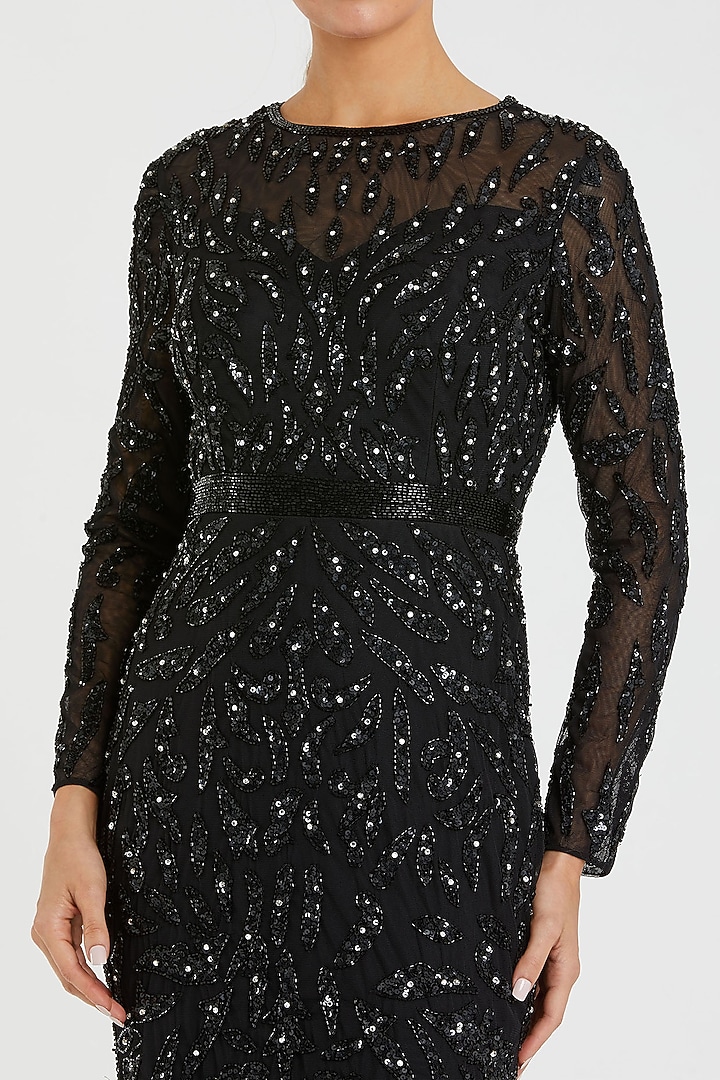 Black Polyester Bead & Sequins Work Engagement Gown by Mac Duggal at Pernia's Pop Up Shop