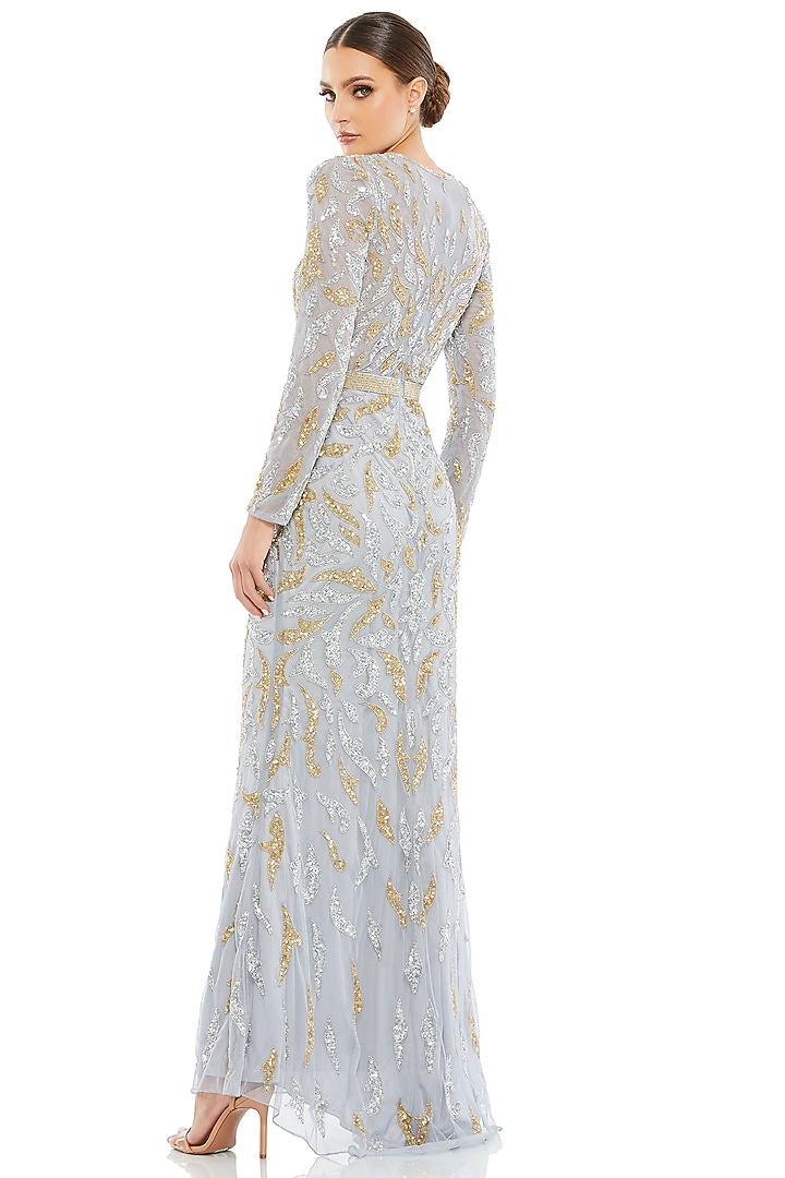 Platinum Gold Polyester Bead & Sequins Work Engagement Gown by Mac Duggal at Pernia's Pop Up Shop
