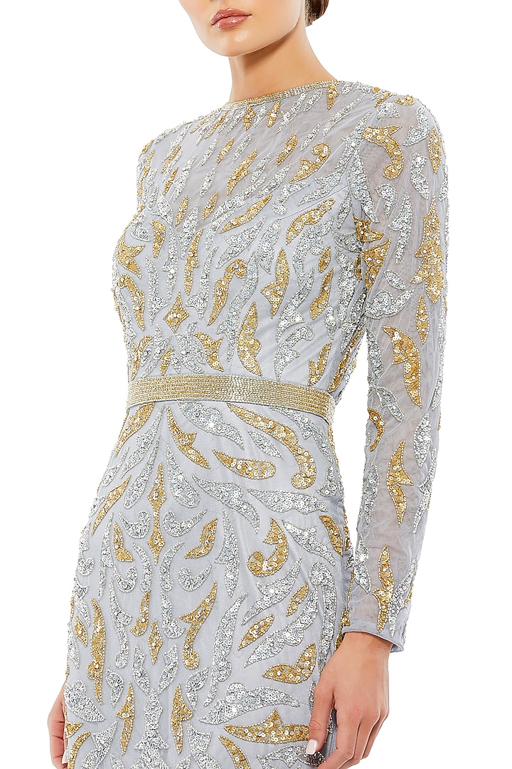 Platinum Gold Polyester Bead & Sequins Work Engagement Gown by Mac Duggal at Pernia's Pop Up Shop