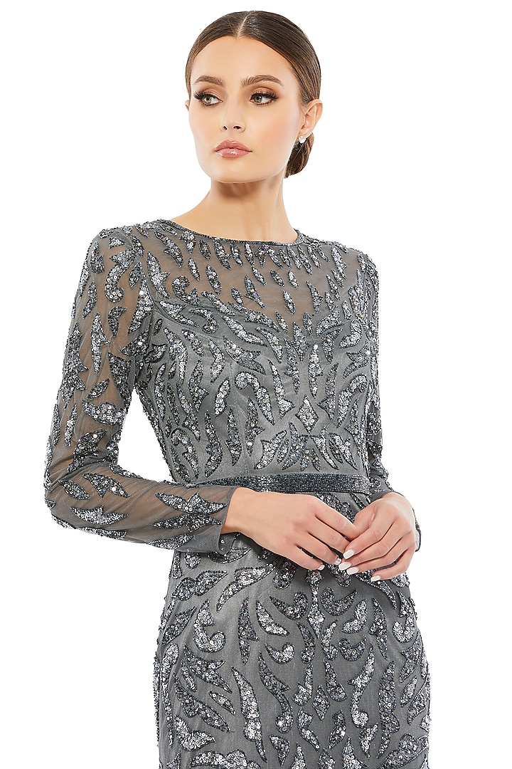 Charcoal Polyester Bead & Sequins Work Engagement Gown by Mac Duggal at Pernia's Pop Up Shop