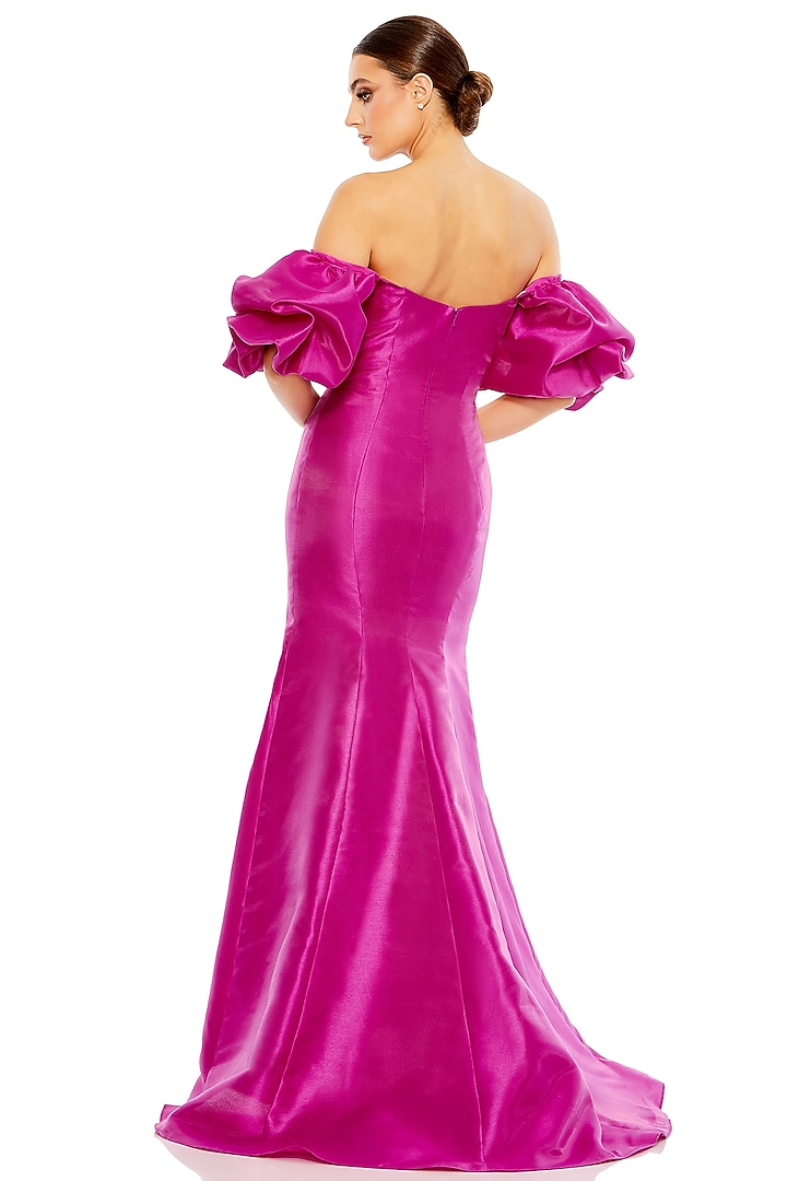 Fuchsia Satin Off-Shoulder Engagement Gown by Mac Duggal at Pernia's Pop Up Shop