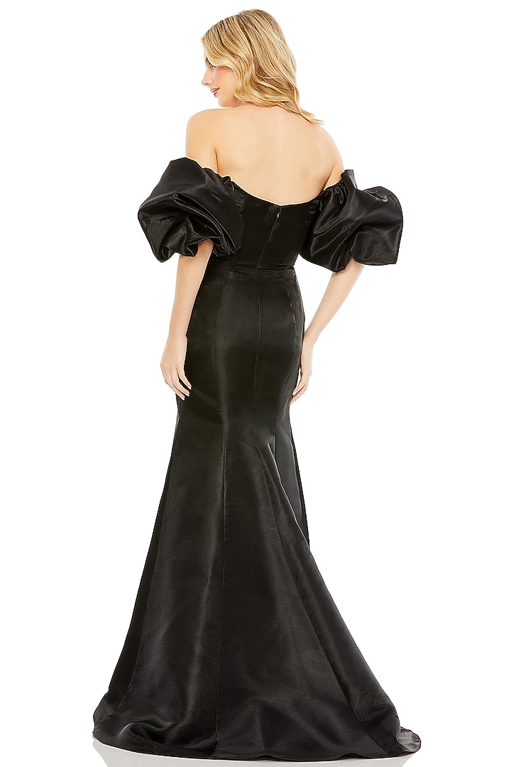 Black Satin Off-Shoulder Engagement Gown by Mac Duggal at Pernia's Pop Up Shop