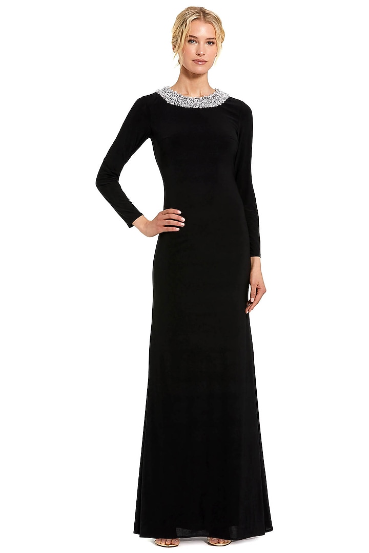 Black Jersey Beaded Engagement Gown by Mac Duggal at Pernia's Pop Up Shop