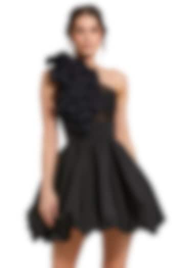 Black Polyester Floral One-Shoulder Mini Cocktail Dress by Mac Duggal at Pernia's Pop Up Shop