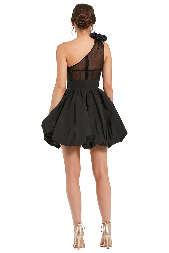 Black Polyester Floral One-Shoulder Mini Cocktail Dress by Mac Duggal at Pernia's Pop Up Shop