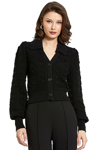 Black Polyester Cardigan Sweater by Mac Duggal