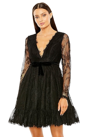 Black Lace & Polyester Mini Dress by Mac Duggal